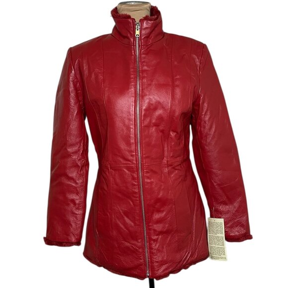 Womens Classic Zip Up Faux Fur Lined Genuine Leather Jacket Sz S - Picture 1 of 4